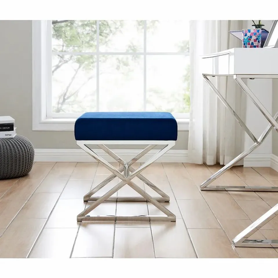 BOXED SAYA STOOL - SILVER FRAME & BLUE SEAT