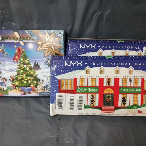 LOT OF 3 ADVENT CALENDARS TO INCLUDE LEGO STAR WARS AND NYX MAKEUP