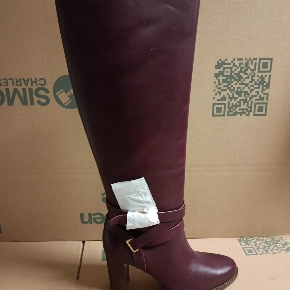 RALPH LAUREN BURGUNDY LEATHER KNEE-HIGH BOOTS, WOMEN'S - (UK 3.5)