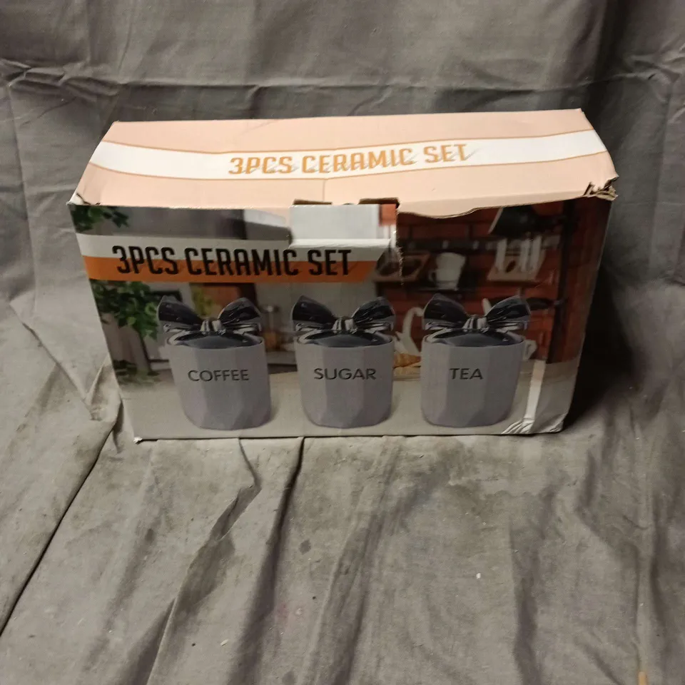3 PIECE CERAMIC SET FOR TEA/COFFEE/SUGAR BOXED