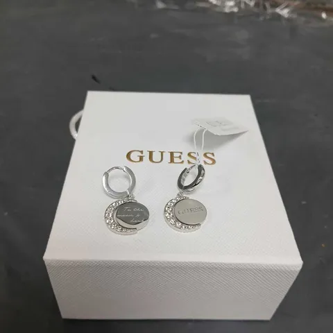 BOXED GUESS MOON PHASES LADIES DROP EARRINGS IN SILVER