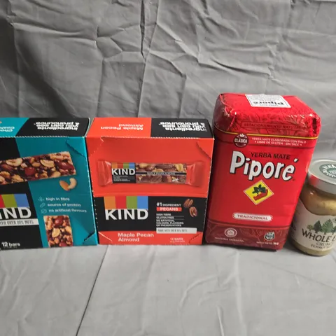 APPROXIMATELY 5 ASSORTED FOOD &DRINK ITEMS TO INCLUDE - PEANUT BUTTER, YERBA MATE PIPORE AND KIND BARS - COLLECTION ONLY