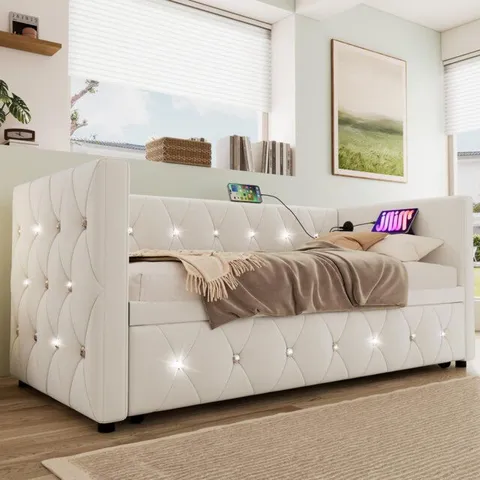 BOXED BENCAR UPHOLSTERED 90×190CM DAY BED WITH TRUNDLE (2 BOXES)