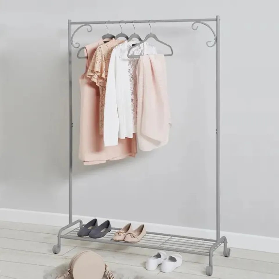 BOXED METAL CLOTHES RAIL, GREY (1 BOX)