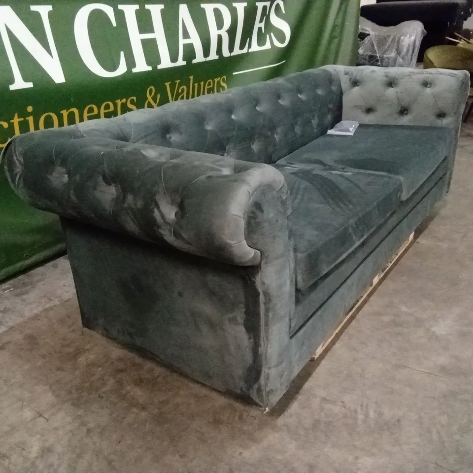 QUALITY DESIGNER 3 SEATER CHESTERFIELD SOFA BED - CHARCOAL VELVET