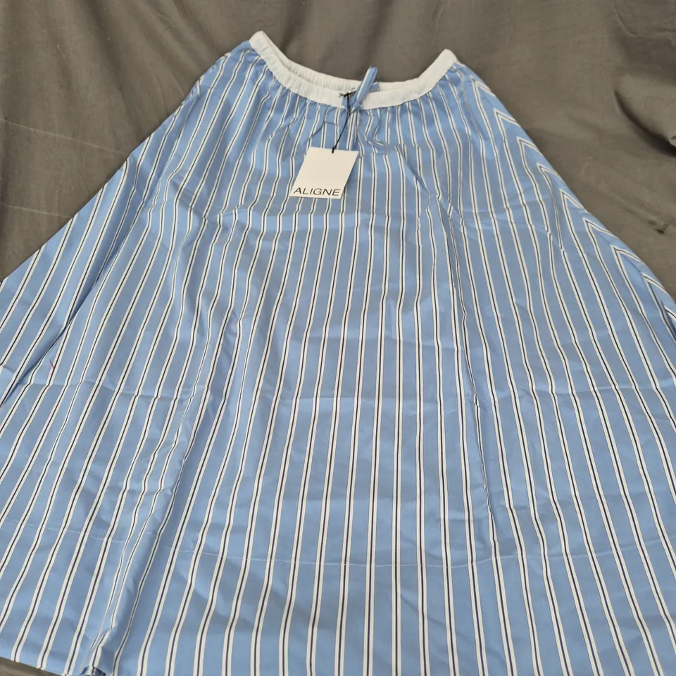 Aligne Miko Poplin Skirt – Blue Stripe, UK 10