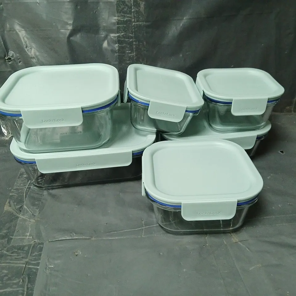 LOCKNLOCK 6 PC GLASSWARE SET WITH LIGHT BLUE LIDS