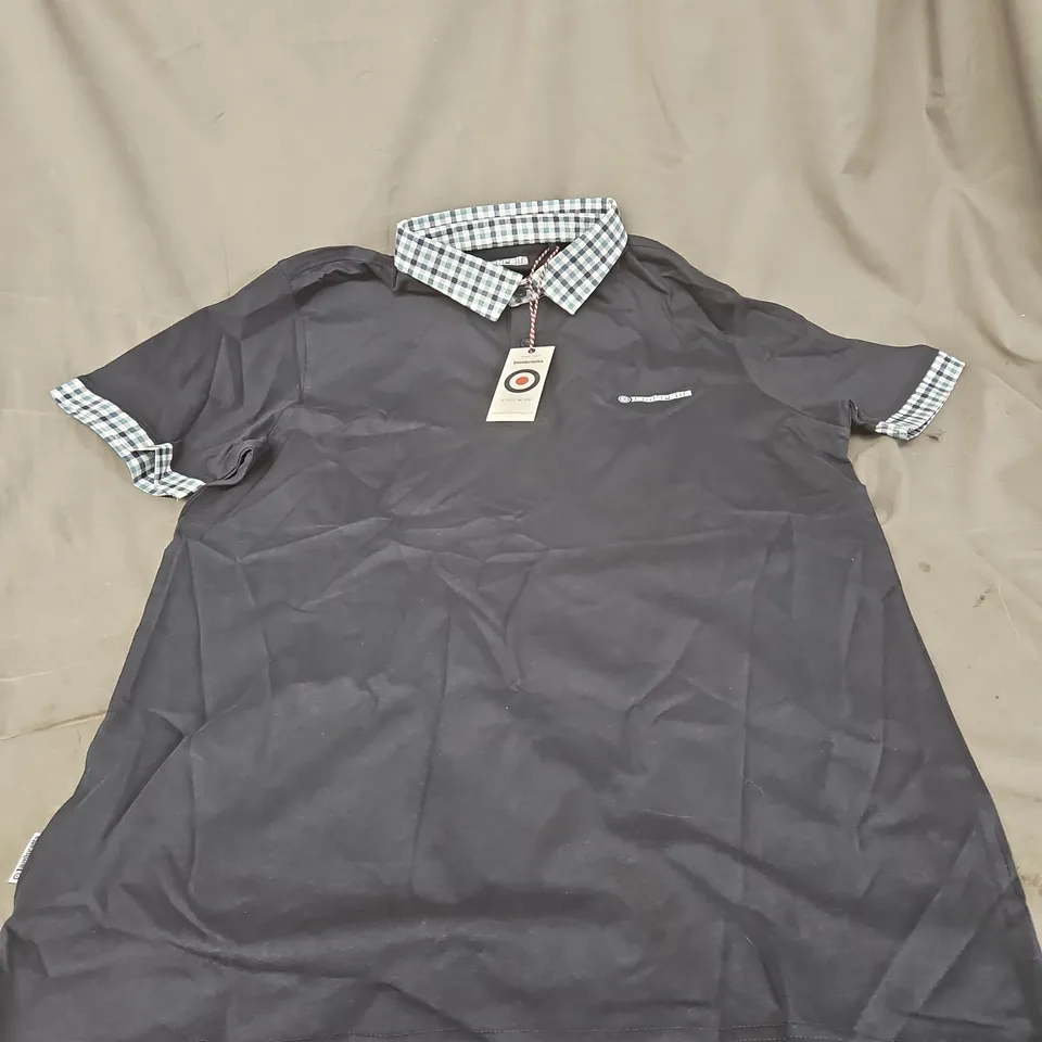 LAMBRETTA GINGHAM COLLAR POLO SHIRT – NAVY, XL