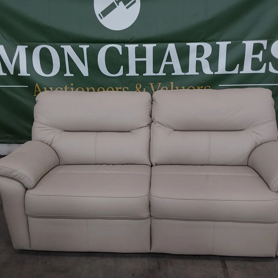QUALITY BRITISH DESIGNER G PLAN SEATTLE THREE SEATER SOFA CAMBRIDGE STONE LEATHER 