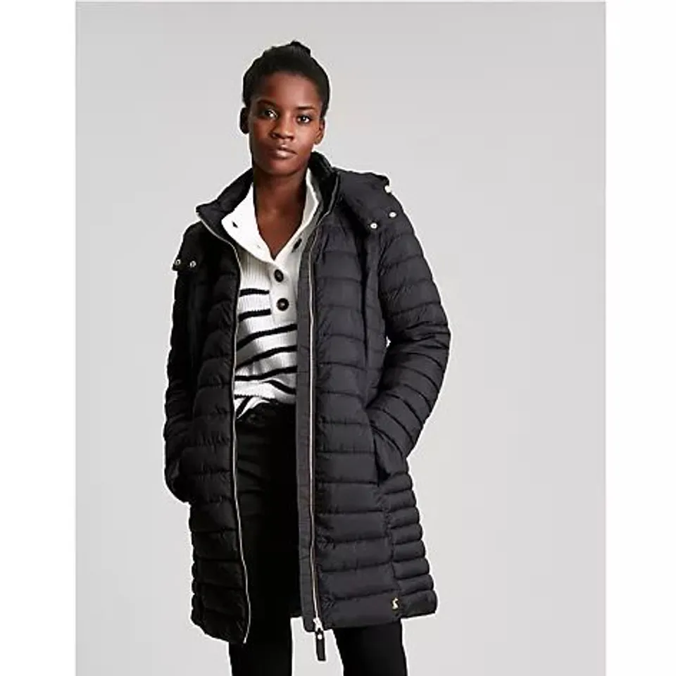 JOULES CANTERBURY LONG PADDED COAT- BLACK SIZE 14