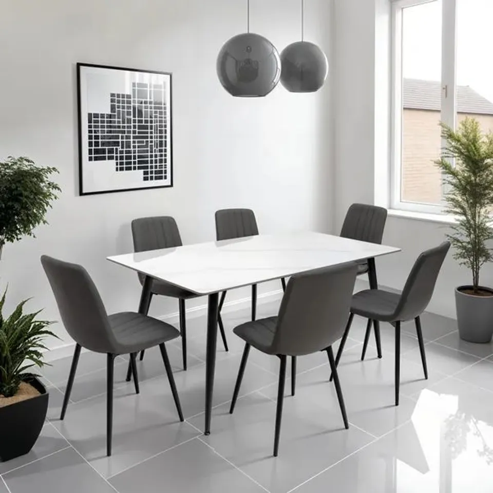 BOXED RIGA RECTANGULAR 6 SEATER DINING TABLE - OFF-WHITE (2 BOXES)