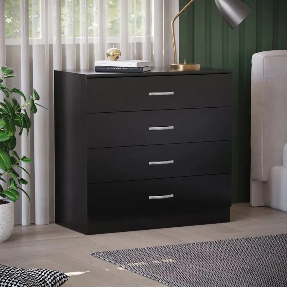 BOXED MAYBERY 4-DRAWER CHEST OF DRAWERS - BLACK (1 BOX)