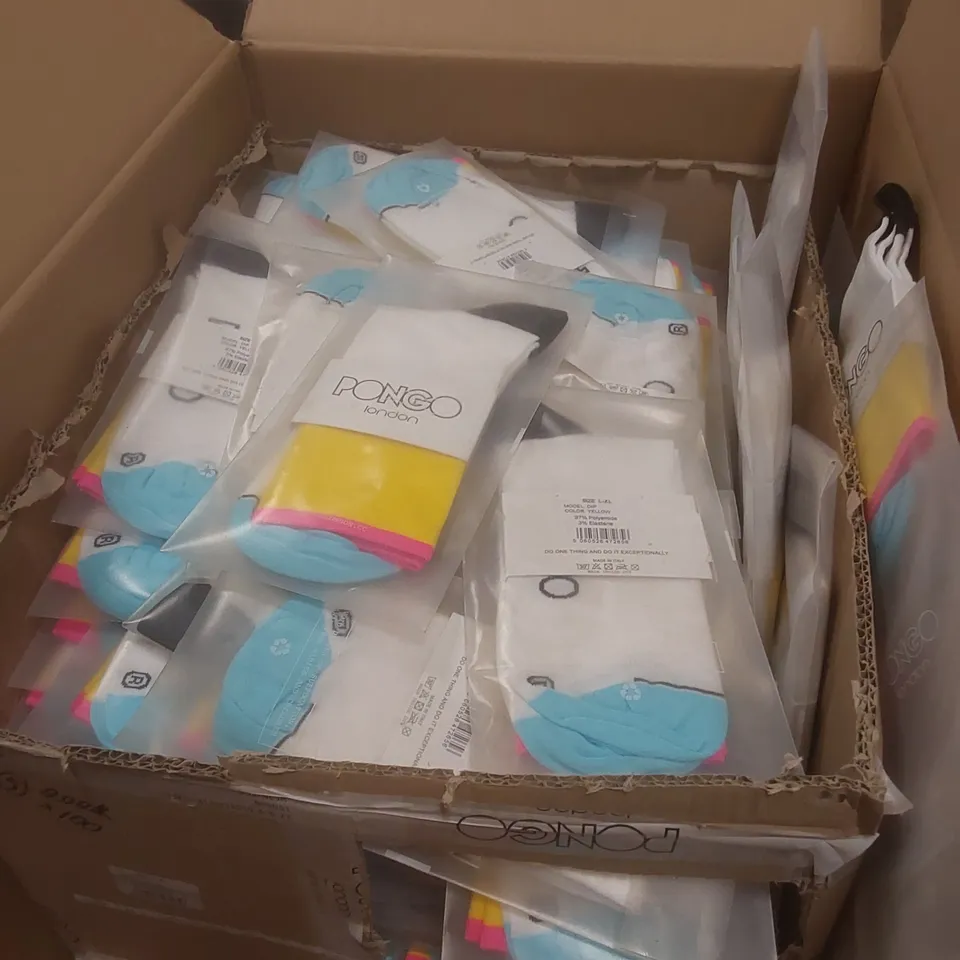 BOX TO CONTAIN A LARGE QUANTITY OF BRAND NEW PAIRS OF PONGO LONDON CYCLING SOCKS // SIZE: L-XL // 1 PAIR PER PACK