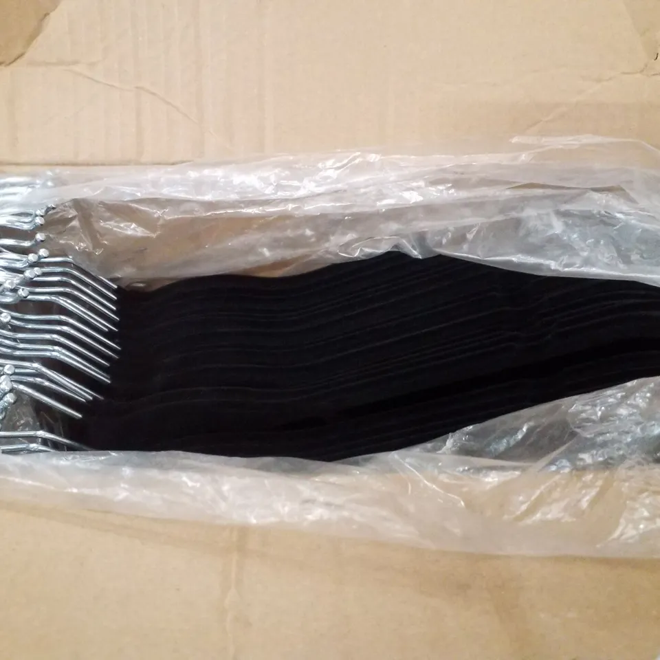 BOX CONTAINING APPROXIMATELY 50 GRANDMA SHARK VELVET HANGERS - BLACK