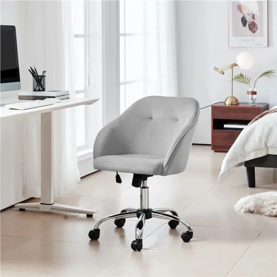 BOXED ERGONOMIC DESK CHAIR FOR HOME AND OFFICE USE - LIGHT GREY VELVET