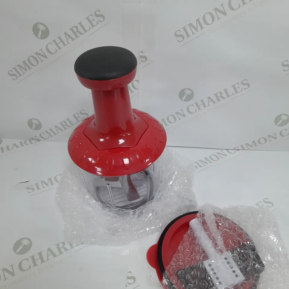 BOXED COOKS ESSENTIALS 5 BLADE PRESS CHOPPER WITH STORAGE LID - RED