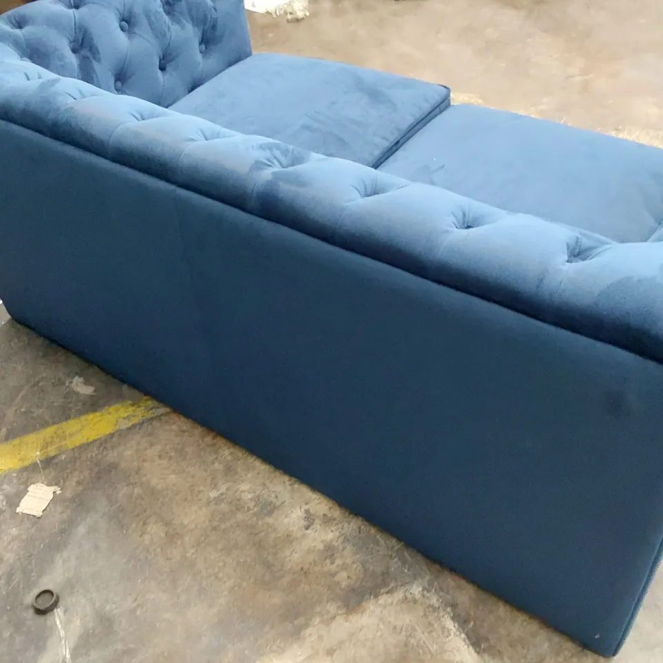 DESIGNER TWO SEATER CHESTERFIELD SOFA BLUE PLUSH FABRIC 
