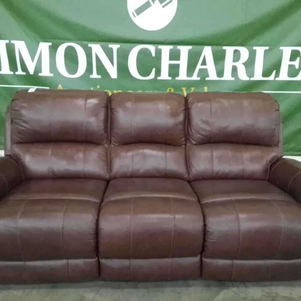 QUALITY DESIGNER MANUAL RECLINER 3 SEATER SOFA - DARK BROWN LEATHER