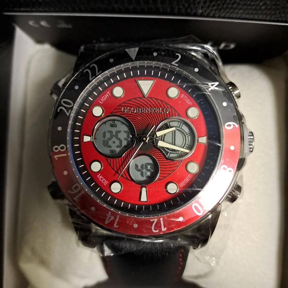 BOXED GLOBENFELD MIRAGE RED DIAL WATCH 