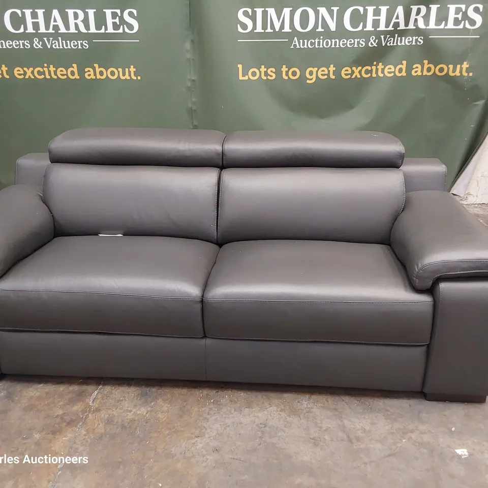 QUALITY ITALIAN DESIGNER RICCARDO THREE SEATER SOFA WITH ADJUSTABLE HEADRESTS CHARCOAL LEATHER 