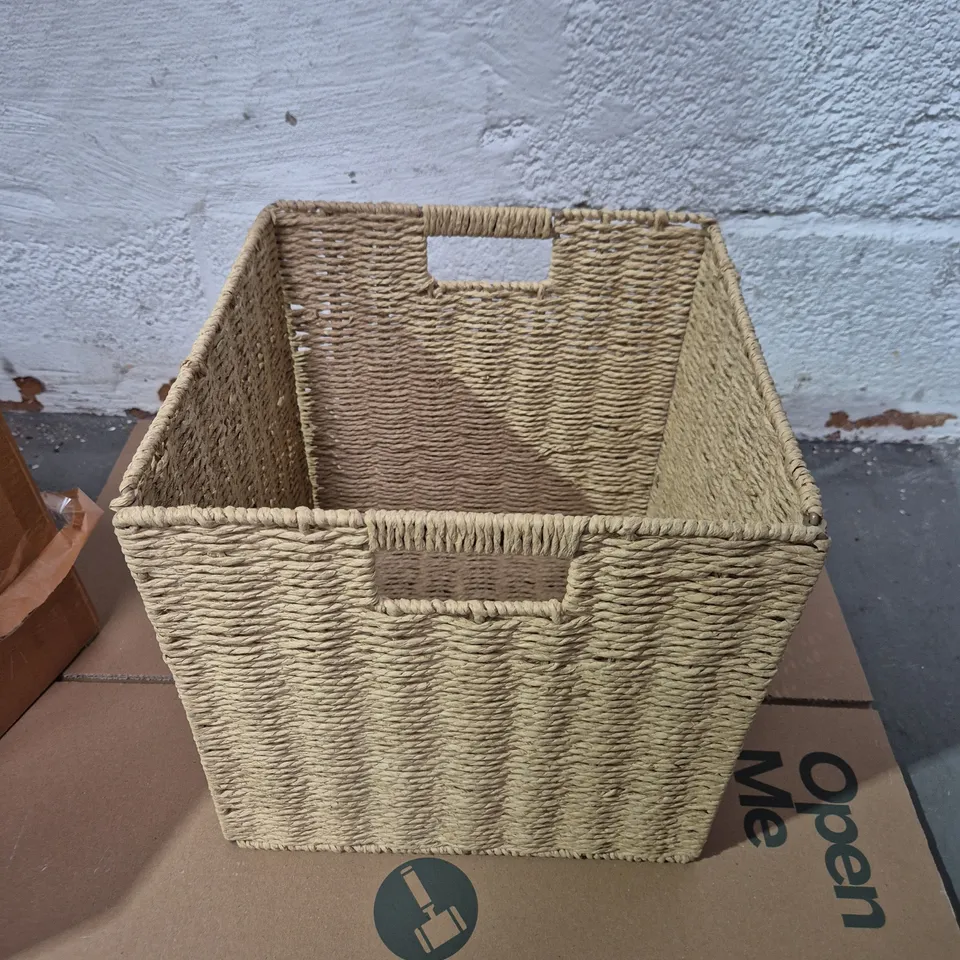 NATURAL FIBRE WOVEN STORAGE BASKET, SQUARE WITH SIDE HANDLES