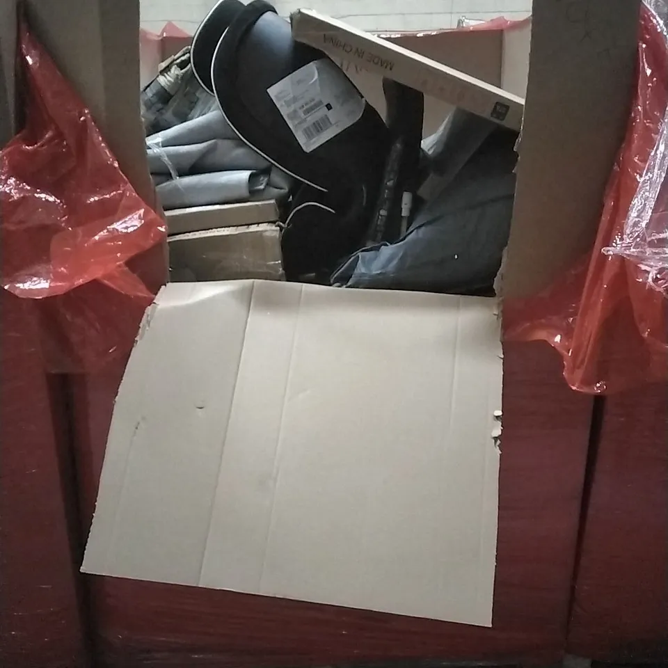 PALLET OF HOUSEHOLD ITEMS TO INCLUDE BOOSTER SEAT, MIRROR, BALL BEARING SLIDE, TRI-PROOF LIGHT,TOILET SEAT AND FRAME AND OTHER ASSORTED ITEMS....