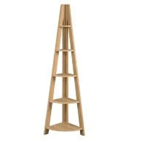 BOXED TIVA 5 SHELF OAK CORNER LADDER BOOKCASE (1 BOX)
