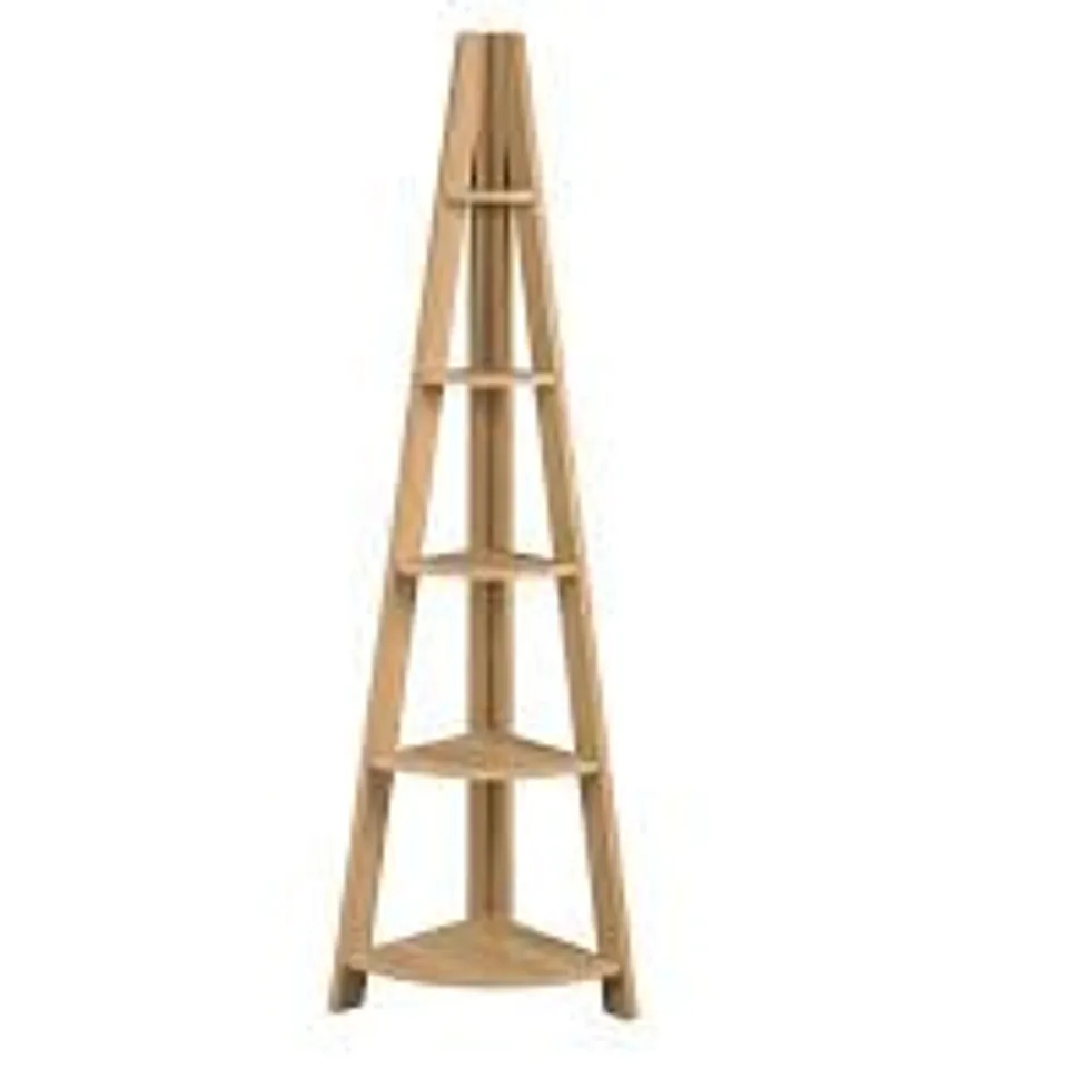 BOXED TIVA 5 SHELF OAK CORNER LADDER BOOKCASE (1 BOX)