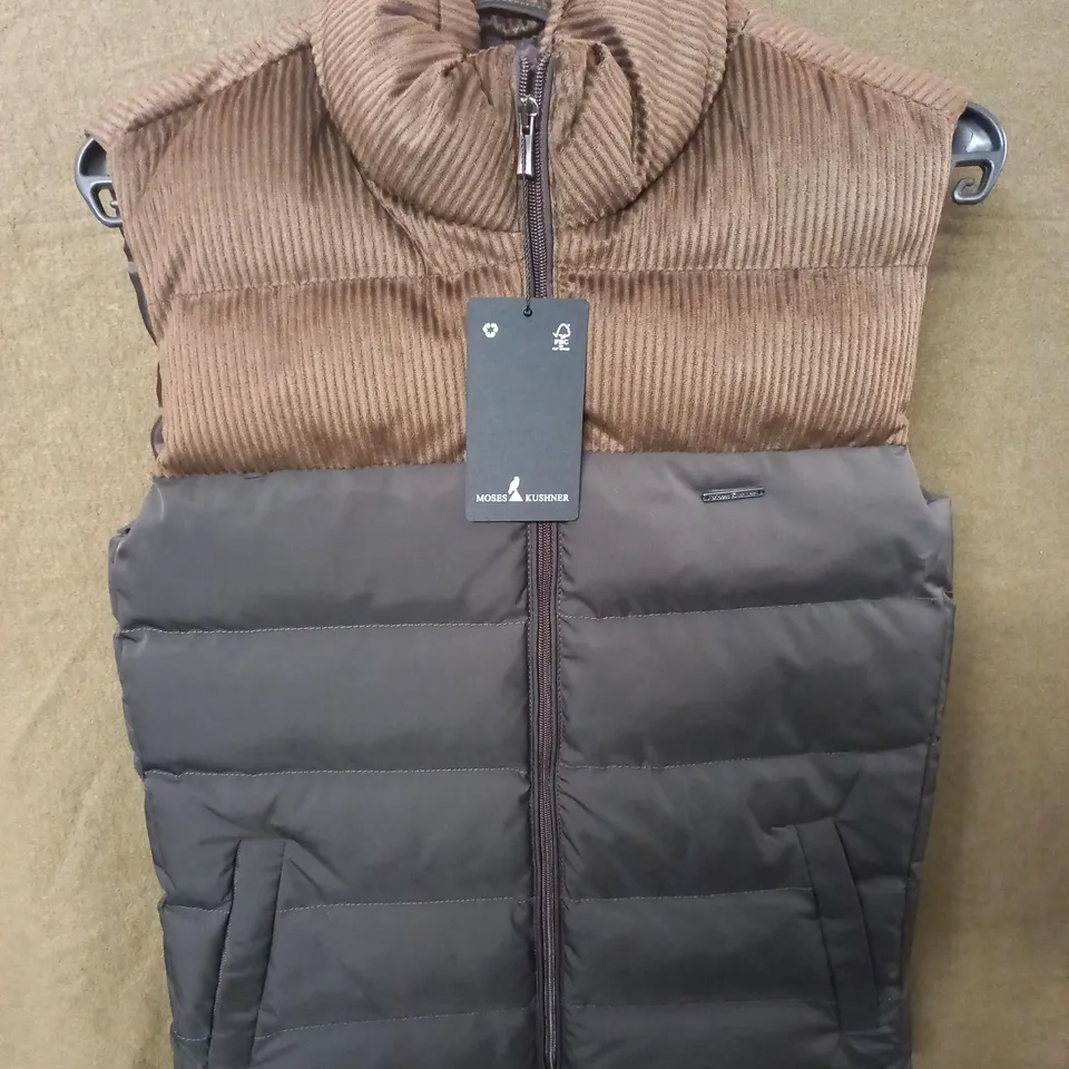 BRAND NEW MOSES KUSHNER TWO TEXTURE PADDED GILET IN BROWN/BLACK - 46