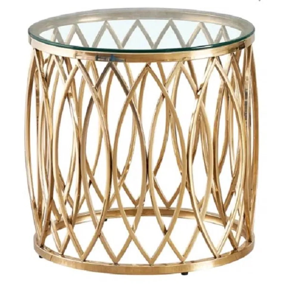 BOXED CANORA GREY 51cm ROUND METAL END TABLE - GOLD (2 BOXES)