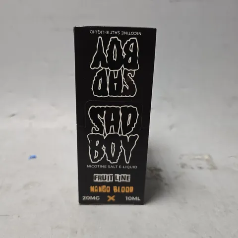 BOX OF APPROXIMATELY 12 ASSORTED SAD BOY E-LIQUID PRODUCT TO INCLUDE - FRUIT LINE MANGO BLOOD 
