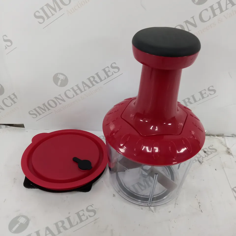 COOKS ESSENTIALS 5 BLADE PRESS CHOPPER WITH STORAGE LID - RED