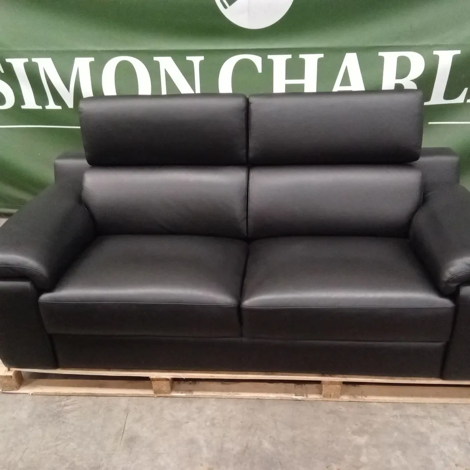 QUALITY DESIGNER ITALIAN MADE RICCARDO 3 SEATER LEATHER SOFA - BLACK