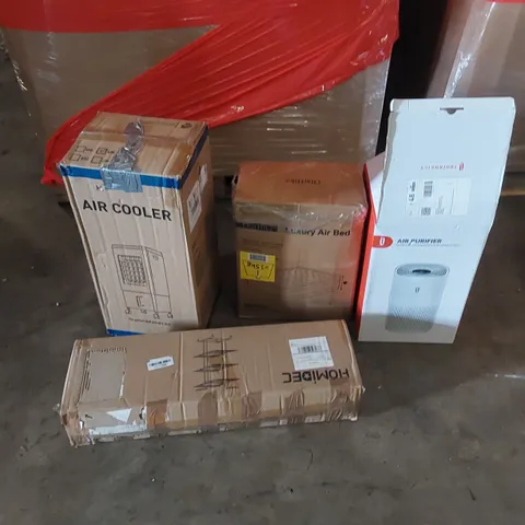 PALLET CONTAINING ASSORTED HOUSEHOLD PRODUCTS INCLUDING AIR COOLER, AIR PURIFIER, SHOE RACK, AIR BED, ELECTRIC FRYER ETC