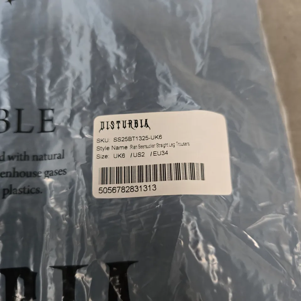 DISTURBIA RIAN SEERSUCKER STRAIGHT LEG TROUSERS – UK6 (US2 / EU34)