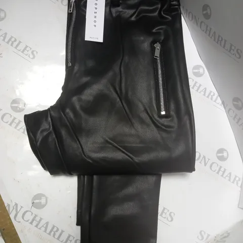 TOPSHOP PETITE FAUX LEATHER SKINNY FIT BIKER TROUSERS, BLACK - SIZE 10