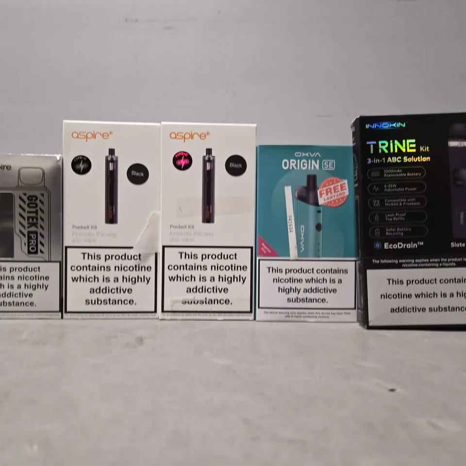 BOX OF APPROXIMATELY 15 ASSORTED E-CIGARETTES TO INCLUDE - ASPIRE , INNOKIN , OXVA 