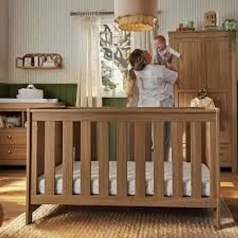 BOXED CUDDLE CO. BURFORD COT BED - OAK (2 BOXES)