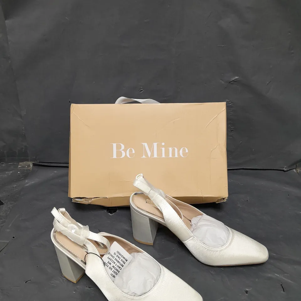 BOXED PAIR OF BE MINE BRIDAL NORA SLINGBACK HEELED SHOES IN IVORY UK 4 