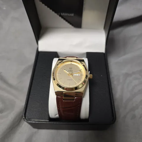 MENS ERNEST FERDINAND WATCH – DAY DATE CALENDAR DIAL – LEATHER STRAP – 3ATM WATER RESISTANT - GIFT BOX