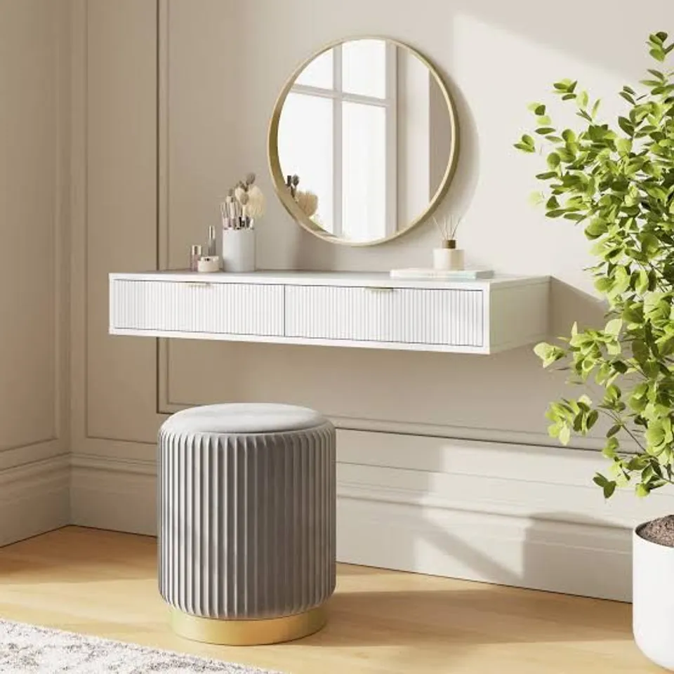 BOXED GFW SIENNA WHITE 2 DRAWER RIBBED WALL MOUNTED DRESSING TABLE