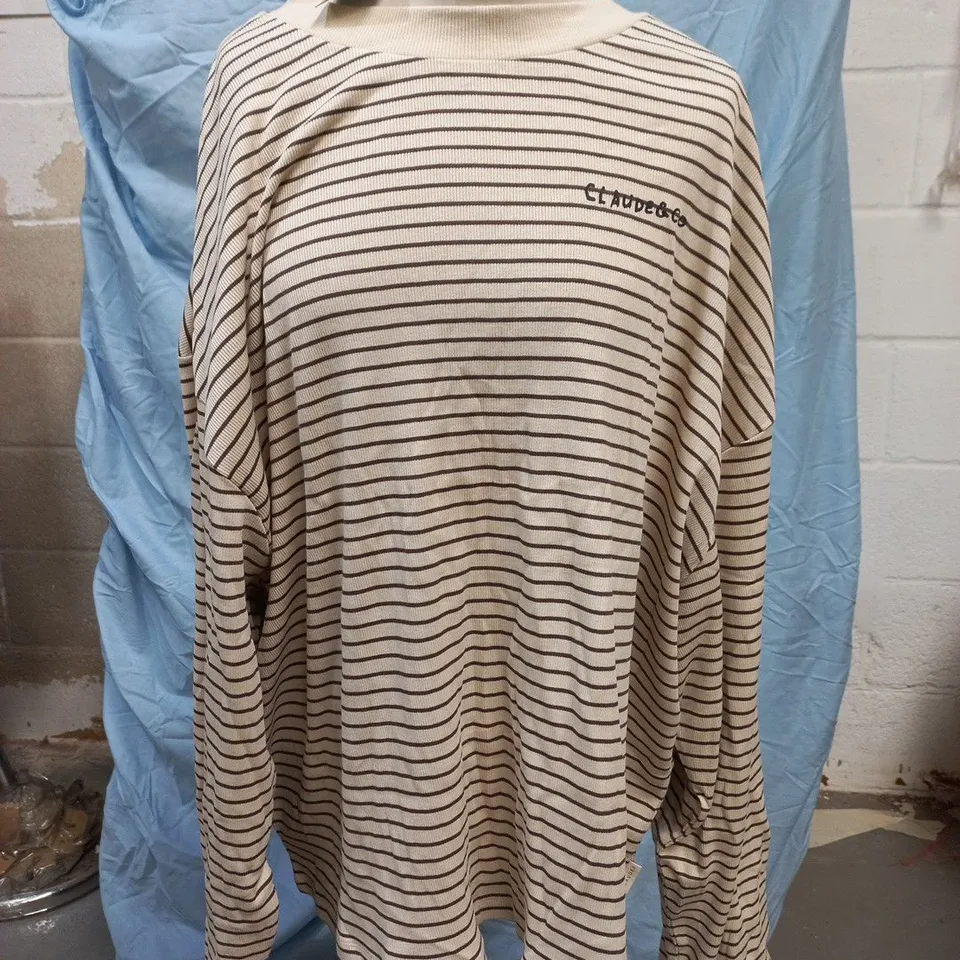 CLAUDE LENNI COCO LONG SLEEVE STRIPE T-SHIRT IN BEIGE/BROWN SIZE MEDIUM