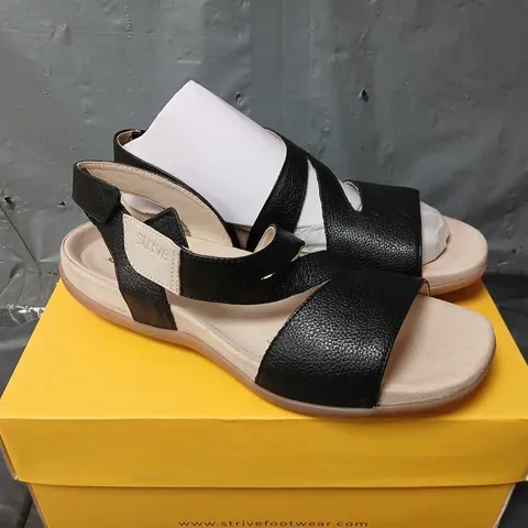 BOXED PAIR OF STRIVE JINNY SANDALS IN BLACK - UK 6