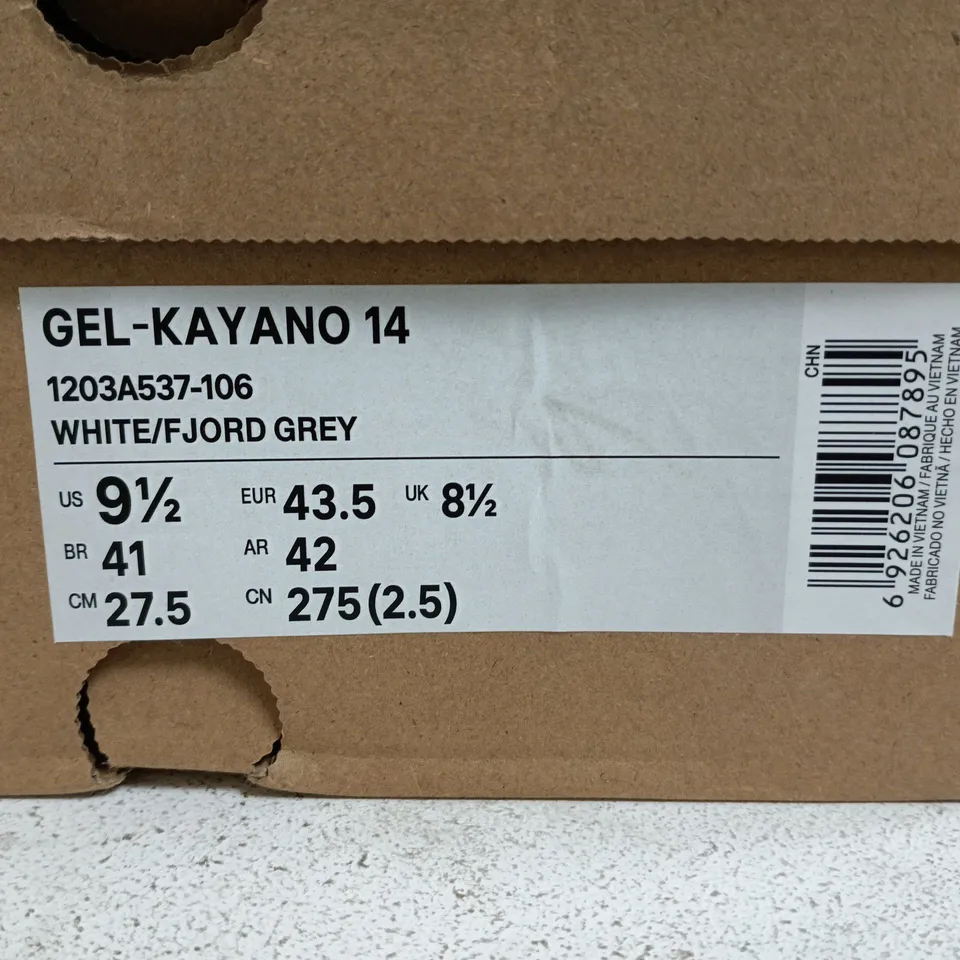 OASICS GEL-KAYANO 14 (WHITE/FJORD GREY) SIZE 8.5