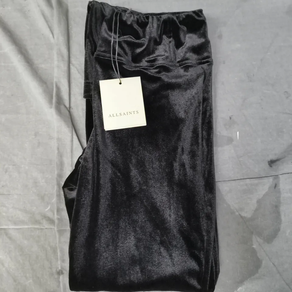 ALLSAINTS ZANNI FLARE VELVET TROUSERS IN BLACK SIZE UK 10