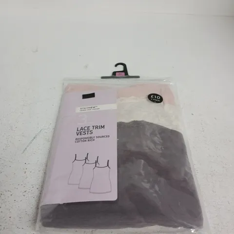 LACE TRIM VESTS – PINK MIX, 3 PACK (UK 22, EU50)