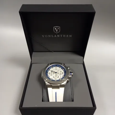 MENS VONLANTHEN CHRONOGRAPH WATCH – V200 – TEXTURED DIAL – 3ATM WATER RESISTANT – WHITE RUBBER STRAP