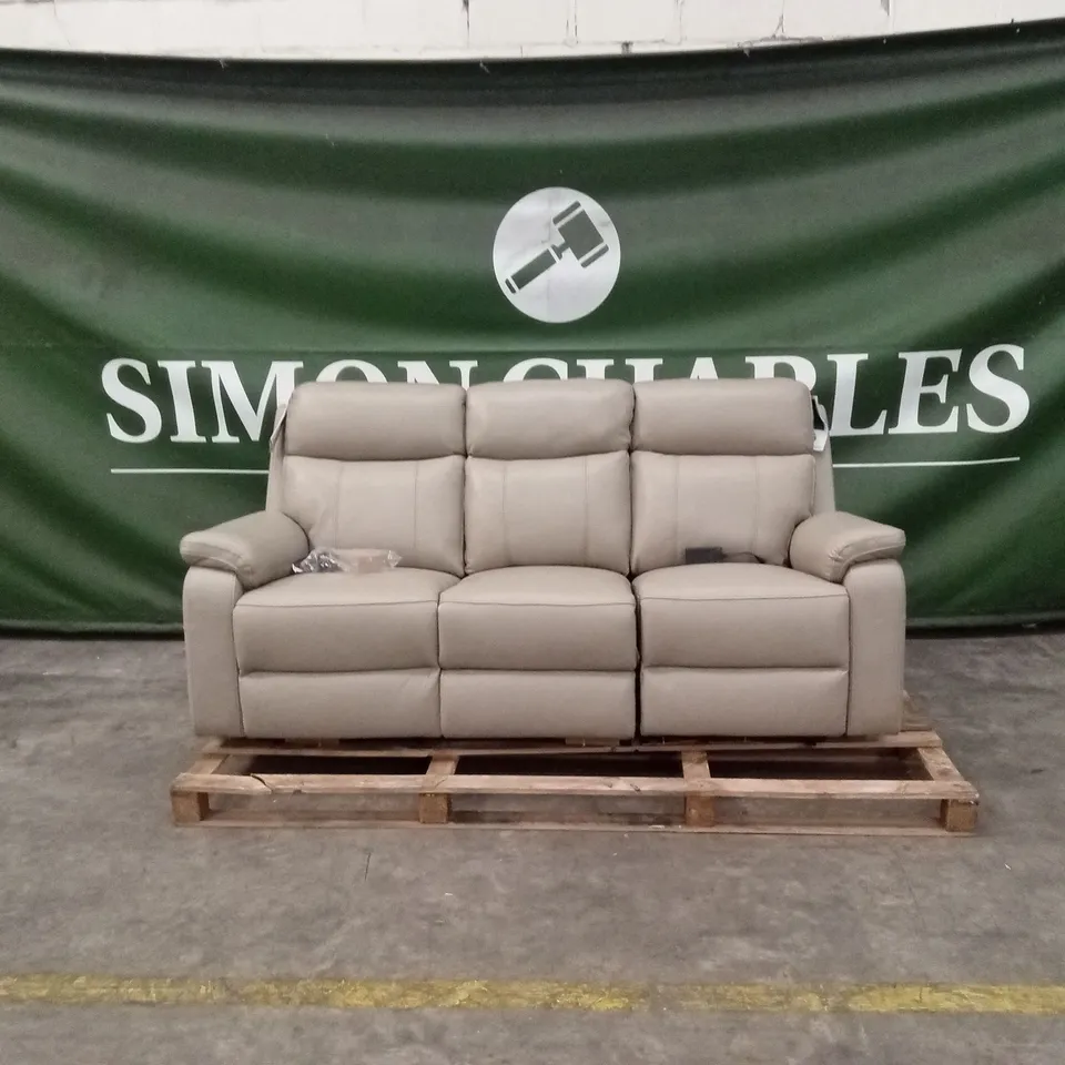QUALITY DESIGNER 3 SEATER LEATHER ELECTRIC RECLINER SOFA - TAUPE