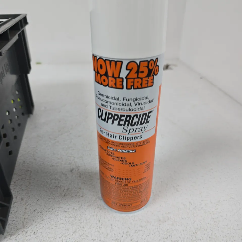 TOTE OF APPROXIMATELY 12 ASSORTED AEROSOLS TO INCLUDE: CLIPPERCIDE SPRAY 