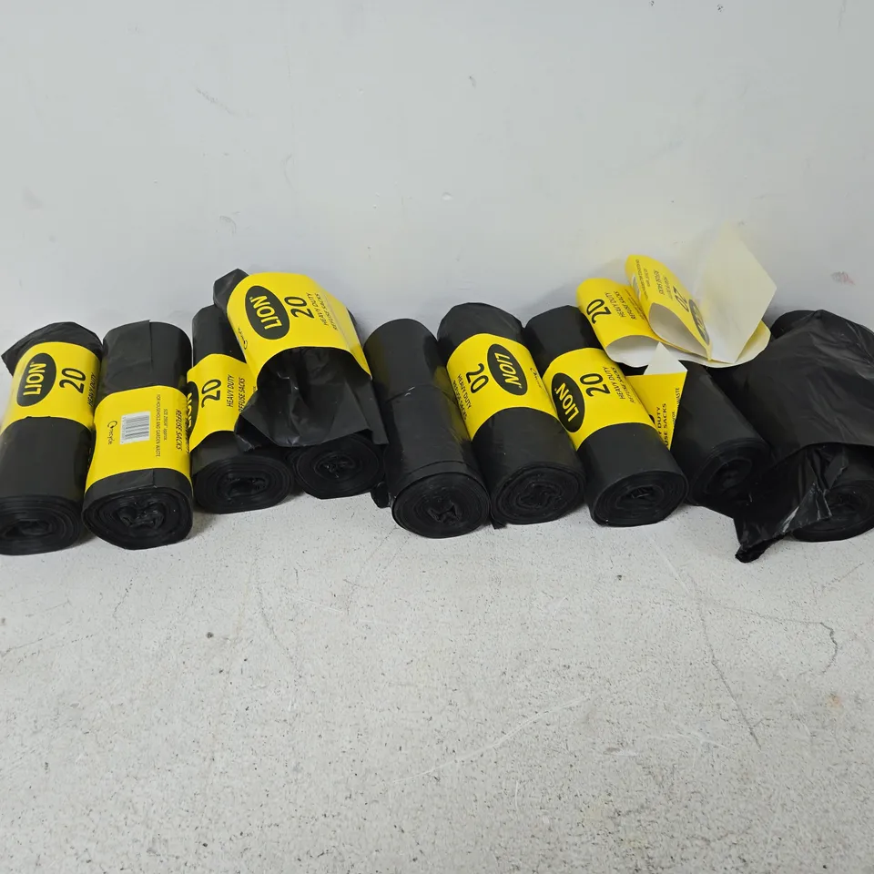10X ROLLS OF 20 LION BLACK BIN BAGS
